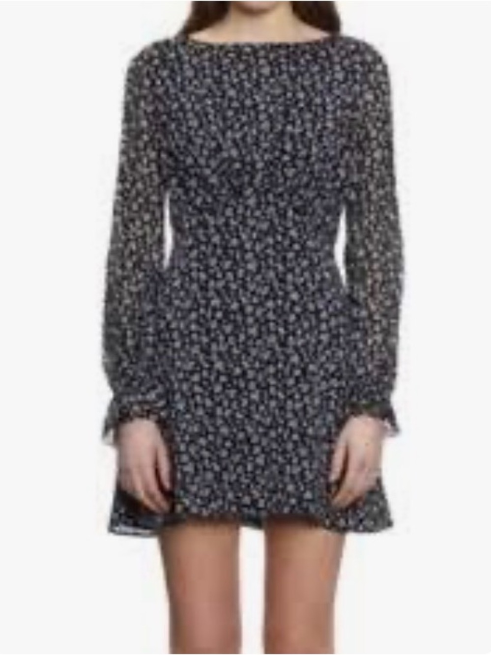 The Kooples Black Floral Long-Sleeve Mini Dress